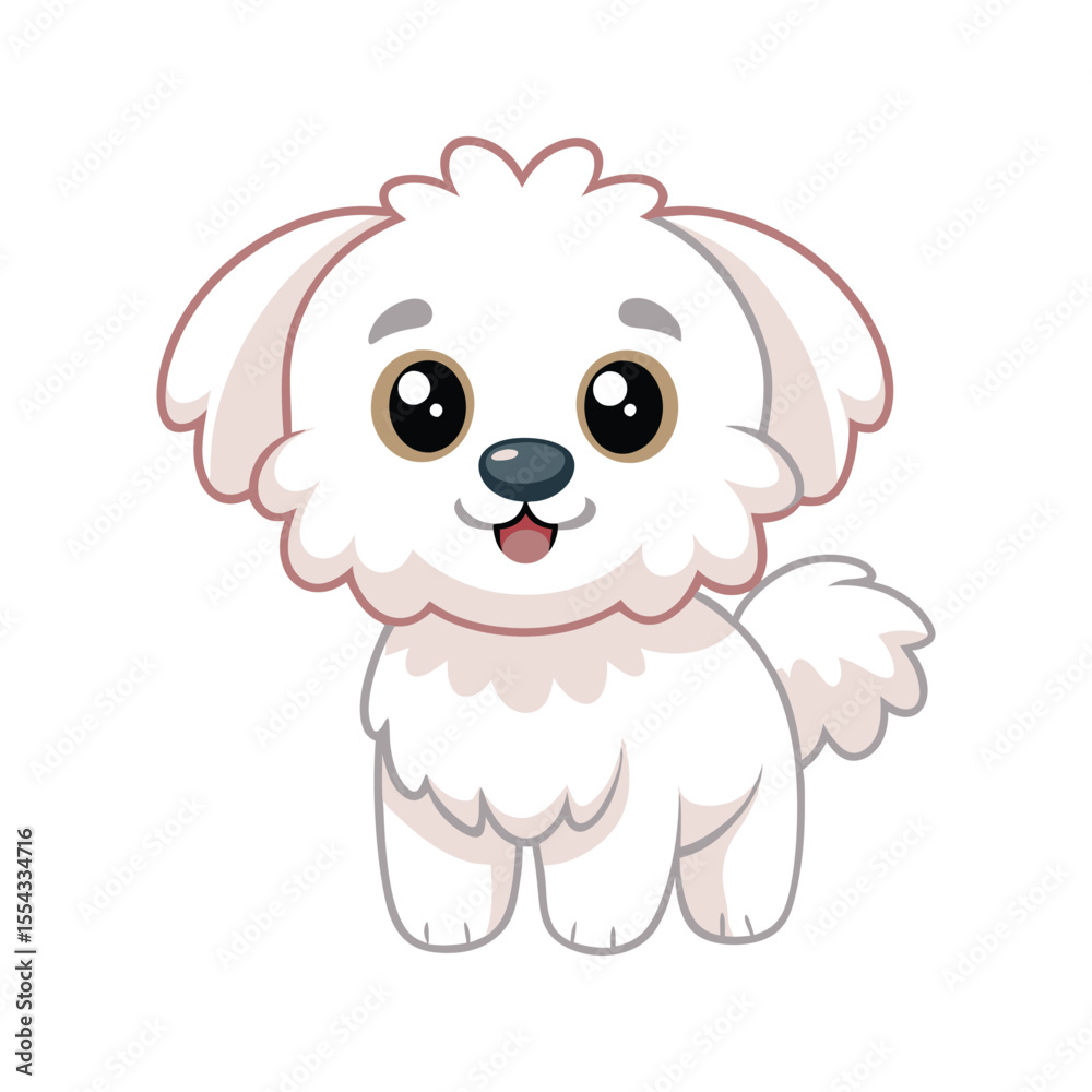 Obraz premium Happy Bichon Frise dog with fluffy fur vector illustration isolated on white background