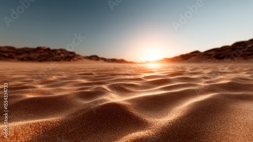 A serene desert landscape showcasing soft sand dunes illuminated by the warm glow of a sunset, evoking feelings of tranquility, isolation, and the beauty of nature.