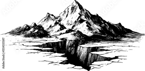 Majestic mountain peaks with cracked rocky terrain design for adventure inspiration