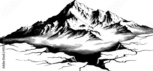 Vintage hand drawn mountain peak and rocky terrain design for posters and prints