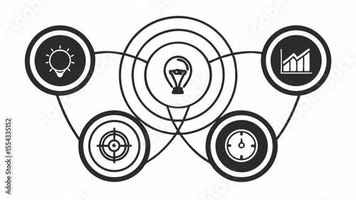 Conceptual diagram showing interconnected icons representing business elements and ideas created with generated ai