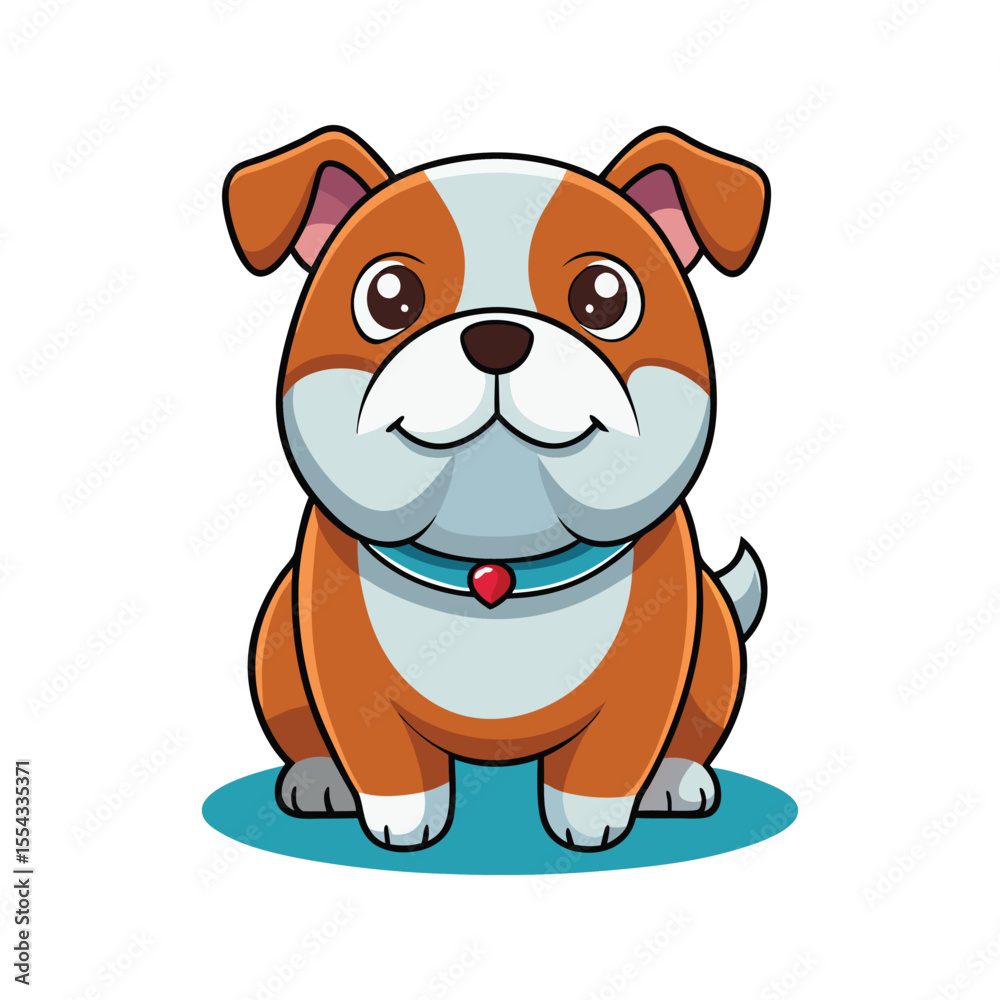 Fototapeta premium Happy Bulldog with a red collar vector illustration isolated on white background