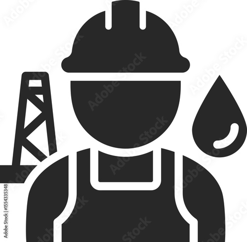 Oil worker solid icon used in petroleum, fuel industry, and energy production designs.
