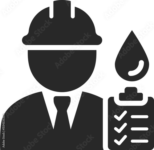 Oil inspector solid icon used in fuel quality control, petroleum safety, and energy industry designs.