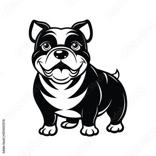 Happy Bulldog silhouette isolated on white background
