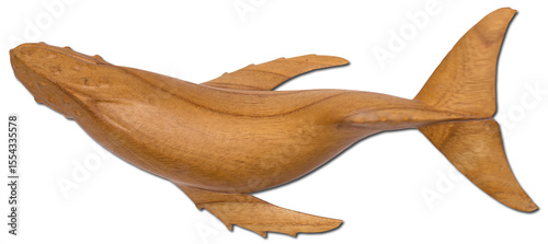 Handcrafted Wooden Whale Sculpture Isolated on Transparent Background