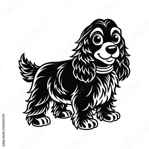 Happy cartoon cocker spaniel silhouette isolated on white background