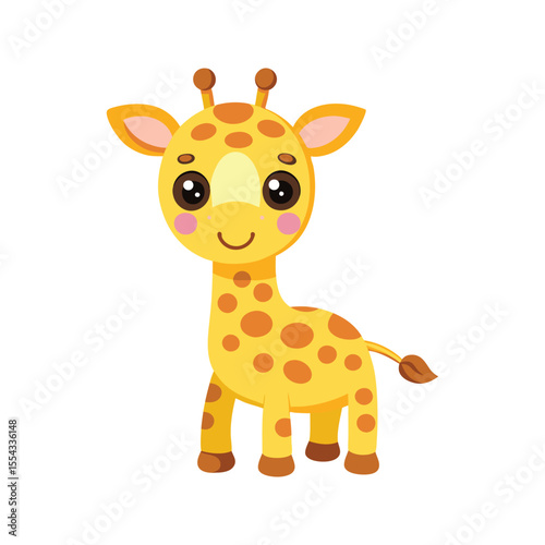 Happy cartoon giraffe with a smiling face Vector illustration isolated on white background