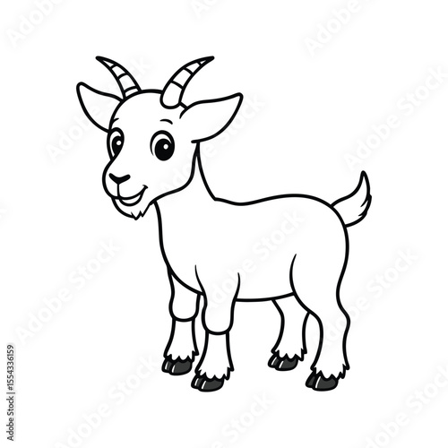 Happy cartoon goat with big eyes silhouette isolated on white background