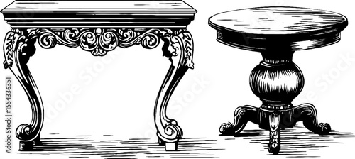 Elegant baroque style ornate console set with gold accents for design and decor