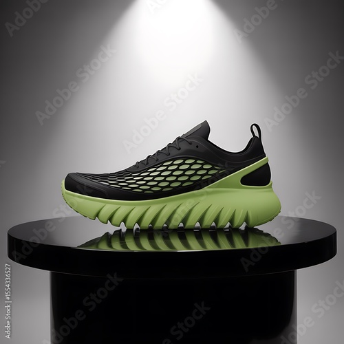 Photorealistic athletic shoe image with spotlight and grey gradient  
