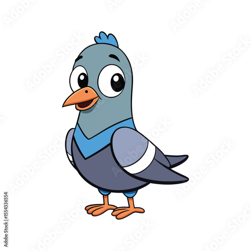 Happy cartoon pigeon with a joyful stance and colorful plumage vector illustration isolated on white background