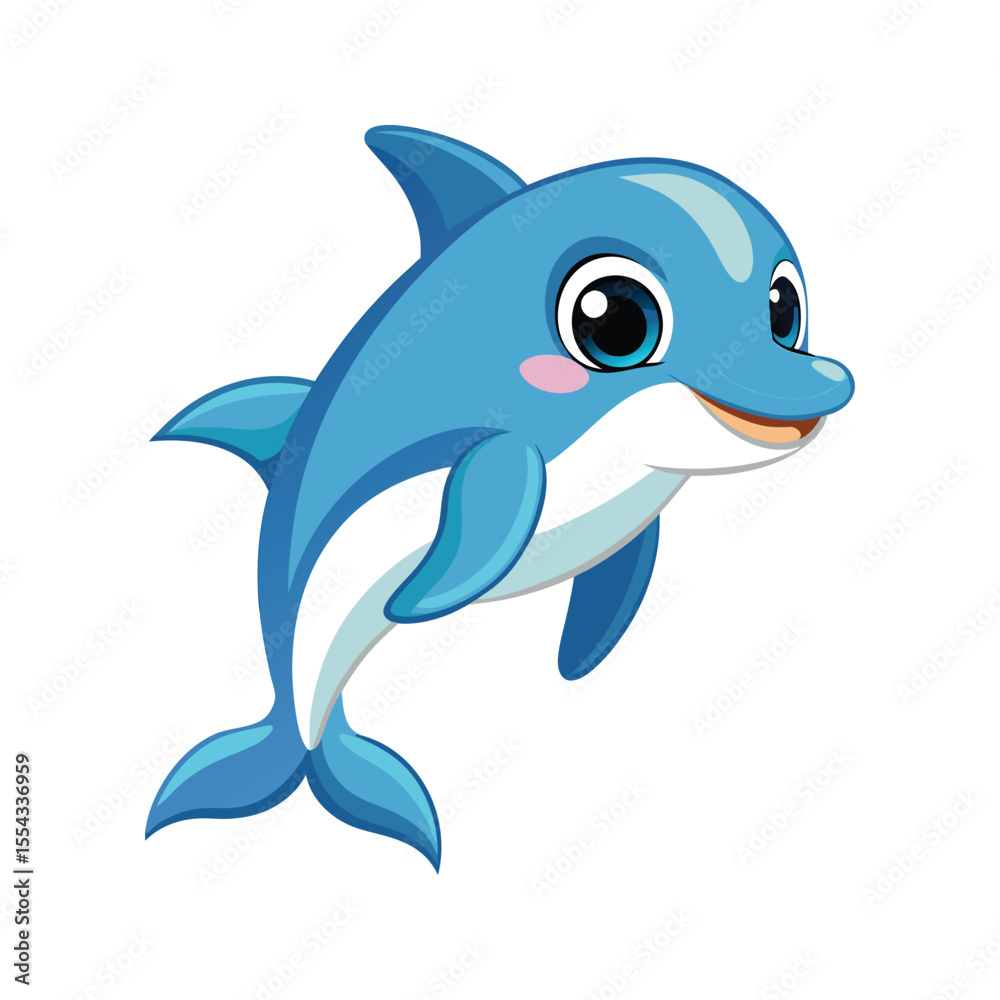 Naklejka premium Happy dolphin with cartoon features and bright colors Vector illustration isolated on white background