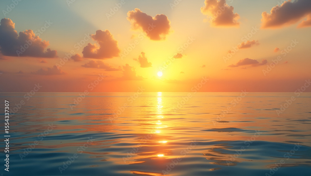 Obraz premium Serene Ocean Sunset with Golden Sky and Calm Water – Peaceful Coastal Landscape