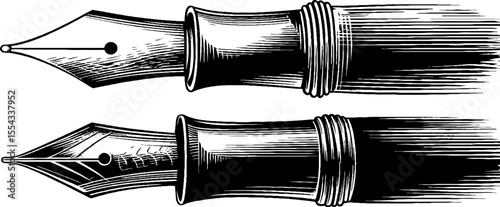 Vintage pen nib illustration with ink blot and cap clip design for creative projects