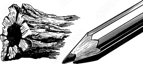 Pencil tip and wood shaving design for artistic craft and illustration projects