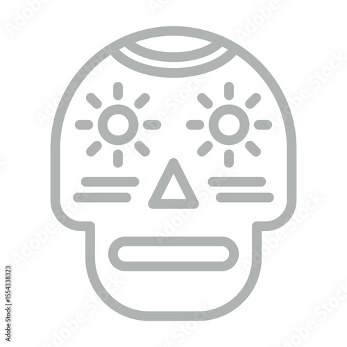 Mexican Skull Vector Line Grey Icon Design