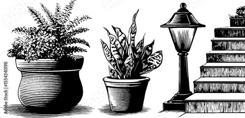 Decorative raised planter and elegant rail design for garden pathway