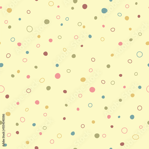 beige repetitive background with hand drawn color circles. vector seamless pattern. fabric swatch. striped wrapping paper. design template for textile, linen, home decor