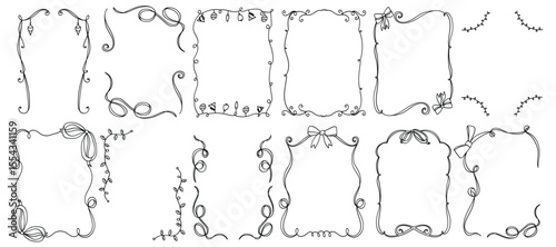 Merry Christmas hand drawn cottage frame vector set. Collection of frame different with christmas element decoration. Design for card, poster, cover, packaging, promotion, ads.