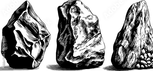 Rough stone surface and crack fissure sketch set for design projects