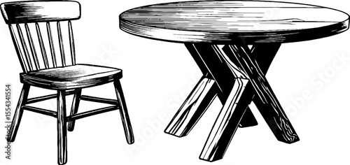 Elegant round birch dining table and chair set for home interior design