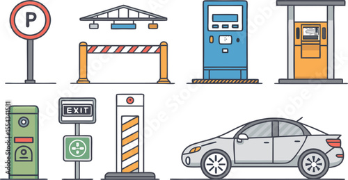 gas station sign Colorful flat Icon Set of Parking and Vehicle, gas station, Icons in Minimal Style on White Background.