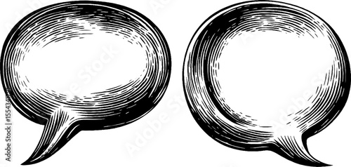 Vintage rounded speech bubbles with tail pointers for graphic design and communication