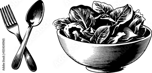 Culinary artistry of salad bowl with forks and vinaigrette design for kitchen decor