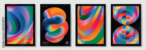 Rainbow bridge gradient poster background vector set. Cover template with vibrant perspective geometric prism shapes. Ideal design for social media, cover, banner, flyer.