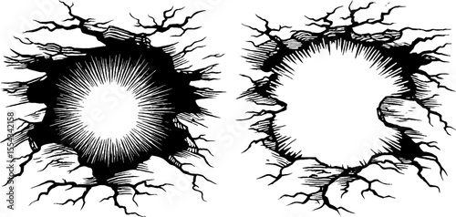Shattered mirror form and split circle design for prints and posters