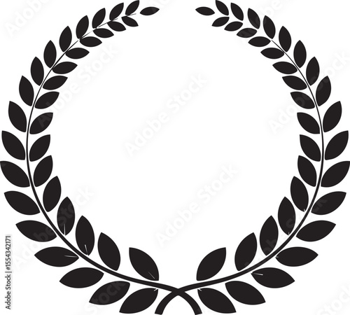 Elegant black vector graphic illustration of a laurel wreath, a timeless symbol for victory, success, and achievement.