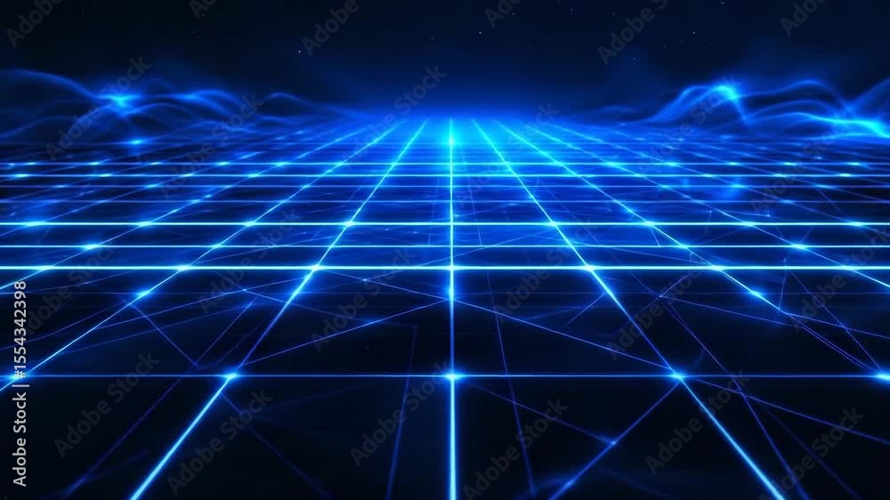 Futuristic blue grid with glowing lines on dark background  