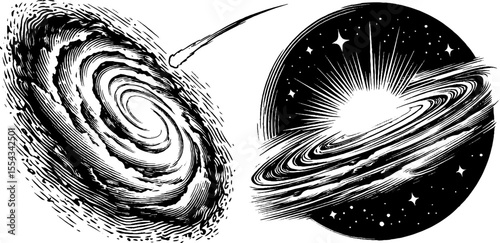 Cosmic spiral nebula and shooting star design for astronomy posters