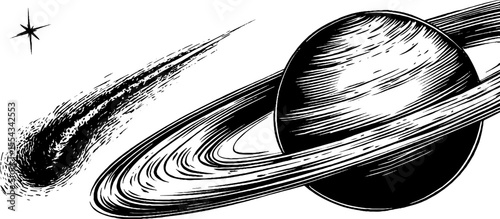 Celestial elements featuring spiral nebula, dust lane, and shooting comet for artistic design