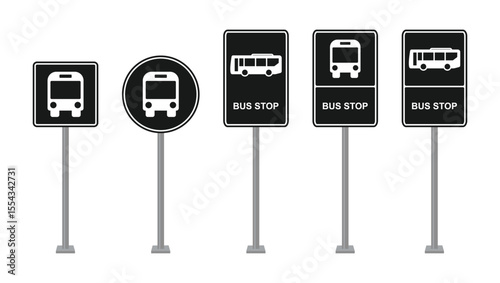 Set Of Black Bus Stop Signs Vector
