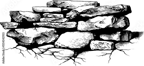 Rustic stone and brick texture with cracks for design