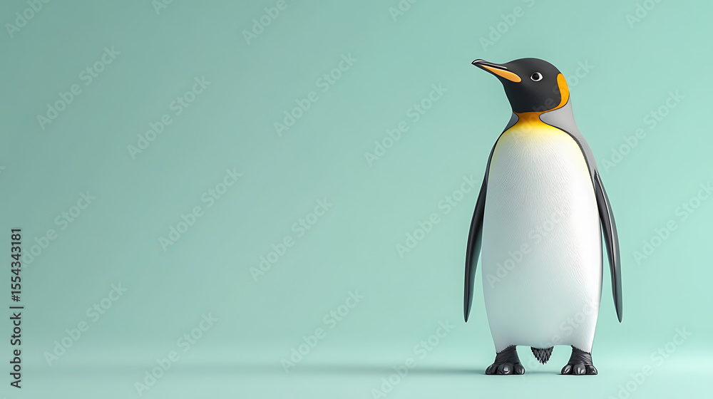 Fototapeta premium A playful penguin standing on a smooth pastel background, exuding charm and curiosity