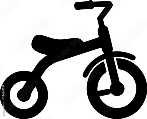 A simple black silhouette of a classic children's tricycle toy
