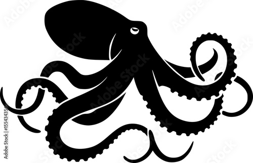 Sleek black octopus silhouette standing out against a stark white background image

