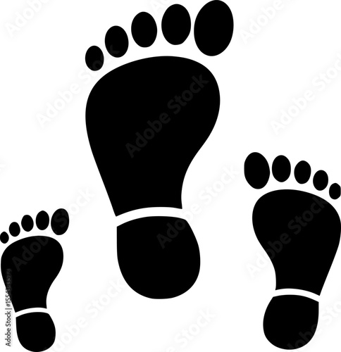Three stylized footprints of varying sizes symbolizing growth progress or different ages possibly representing childhood adolescence and adulthood
