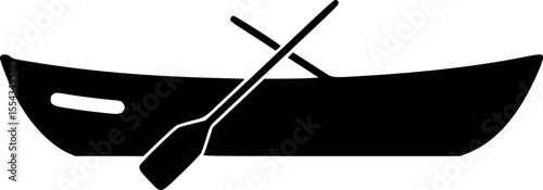 Simple black silhouette of a rowboat with one oar on white
