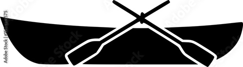 Simple black silhouette of a rowboat with one oar on white
