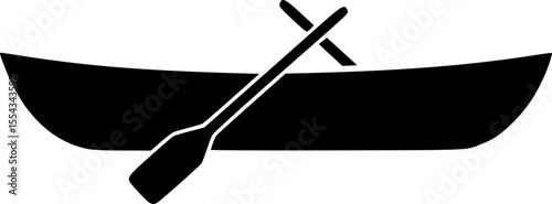 Simple black silhouette of a rowboat with one oar on white
