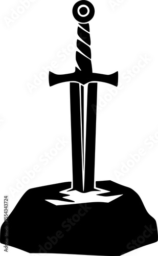 Silhouette of the Sword in the Stone, a Classic Arthurian Legend Icon
