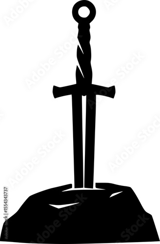 Silhouette of the Sword in the Stone, a Classic Arthurian Legend Icon
