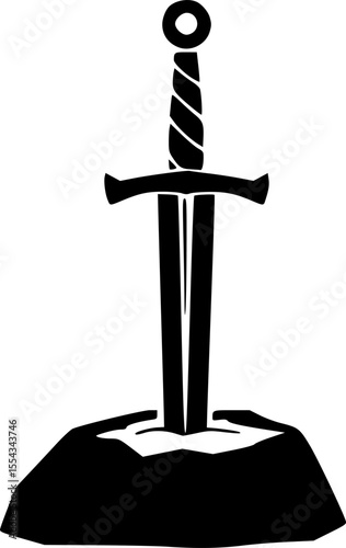 Silhouette of the Sword in the Stone, a Classic Arthurian Legend Icon
