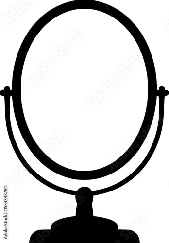 Elegant black silhouette of an oval shaped vanity mirror with stand
