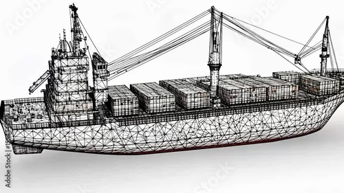 Wireframe Container Ship