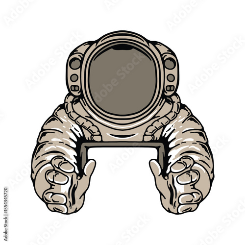 Astronaut Holding Frame Vector Illustration, Space Suit Clipart for Text or Logo.
